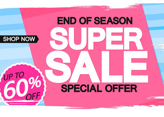 Super Sale 60% off, poster design template, special offer, vector illustration