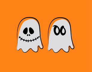 Spooky Halloween icon character on orange background in vector illustration