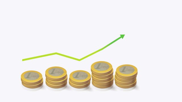 Piles de pi&egrave;ces de monnaies de 1 euro avec courbe qui grimpe
