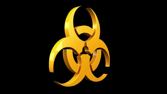 Biohazard symbol. 4k 3D animation of a biohazard symbol spinning