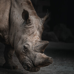 Obraz premium White rhino head closeup on dark background