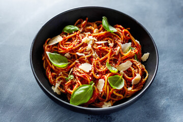 Pasta with tomato sauce and cheese