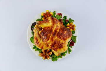 Top view of whole roasted turkey for Thanksgiving Day.