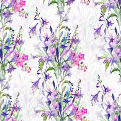 Seamless pattern of watercolor wildflowers.Picture on white and colored background.Print for textile products.Textile design.