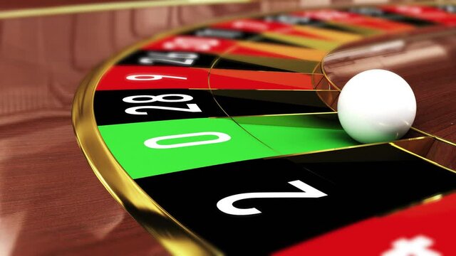 Casino Roulette wheel  - Lucky number 0 green. 4k 3D realistic animation of a casino roulette wheel with the ball landing on lucky number 0 green