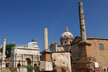 Fototapeta na wymiar Three standing pillars in the Roman Forum