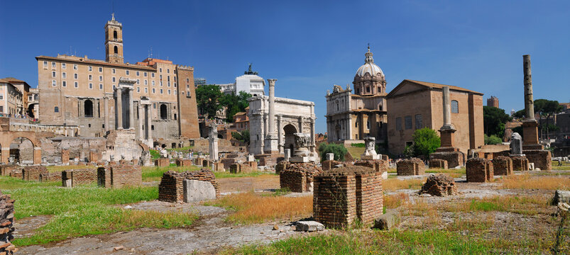 Panorama of the ruins of Basilica Julia in the Roman Forum