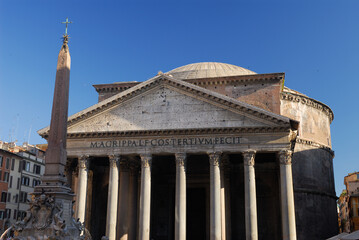 Ancient Pantheon with Piazza della Rotunda Obelisk in Rome