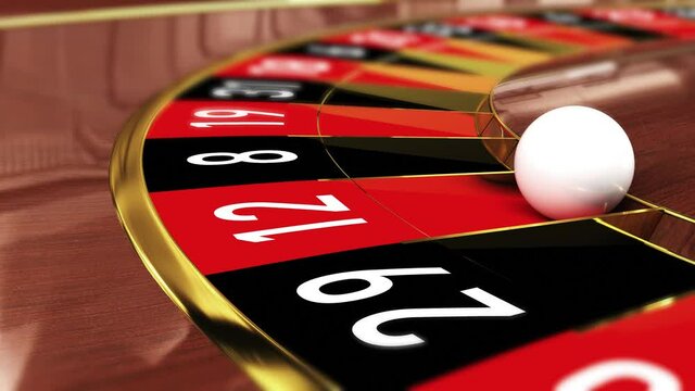 Casino Roulette wheel - Lucky number 12 red (twelve red). 4k 3D realistic animation of a casino roulette wheel with the ball landing on lucky number 12 red
