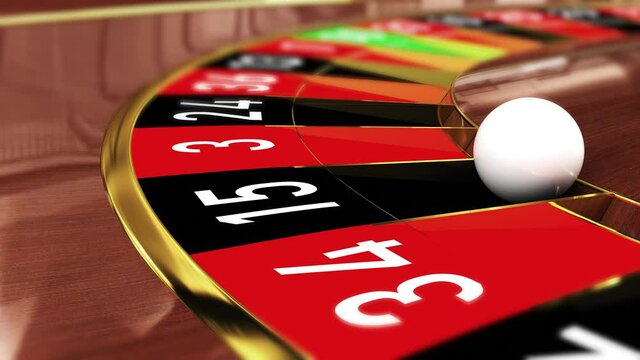 Casino Roulette wheel - Lucky number 15 black (fifteen black). 4k 3D realistic animation of a casino roulette wheel with the ball landing on lucky number 15 black