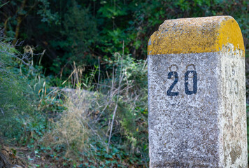 Old milestones exposed on the Bailen-Motril road (N-323) as it passes through La Cerradura de...