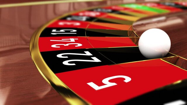 Casino Roulette wheel - Lucky number 22 black (twenty-two black). 4k 3D realistic animation of a casino roulette wheel with the ball landing on lucky number 22 black