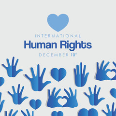 international human rights and blue hands with hearts vector design