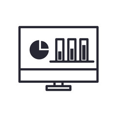 bars chart and pie in computer line style icon vector design