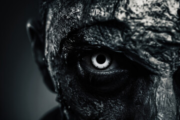 Closeup view of scary zombie on dark background, black and white effect. Halloween monster © New Africa