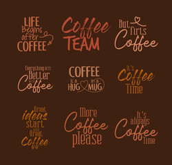 coffee phrases on brown background vector design