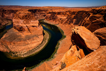 Summer holiday concept. Beautiful view of Horseshoe Bend on Glen Canyon. Adventure american vacation concept.