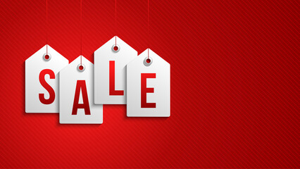 Black Friday Sale Banner. Sale white tag hanging on red background. Vector illustration