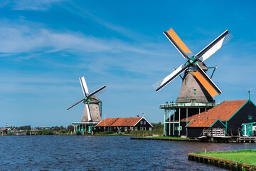 Windmills in the rural dutch country