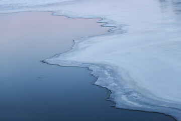 Beautiful ice, ice floes on the winter river Kemijoki, Finland