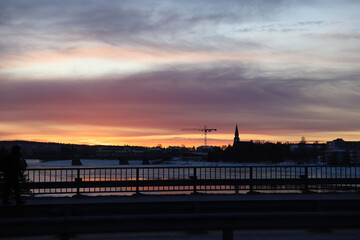 View from the bridge in Rovaniemi during sunset