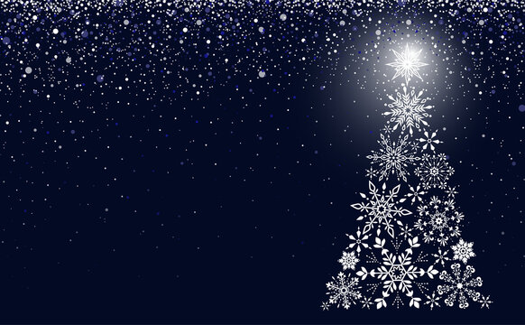 White snowflakes in the form of a christmas tree vector image background Navy blue
