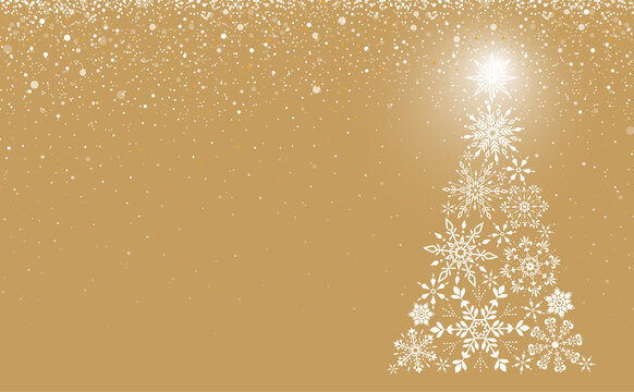 White snowflakes in the form of a christmas tree vector image background Gold
