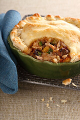 A delicious baked crust turkey pot pie that could also be chicken with a spoonful bite