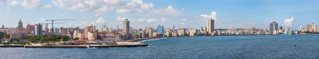 Havana, Cuba-07, 2016. Panoramic view of the historical old Havana city with famous buildings, colonial style architecture, 16th century stone fortress and Malecon Avenue on October 07, 2016 