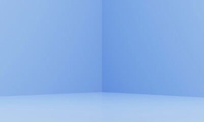 Corner of blue room in the 3d. Blue background, 3d render
