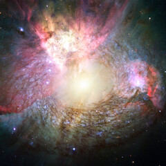 Spiral nebula and light ray in deep space. Elements of this image furnished by NASA