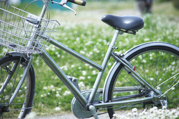 シロツメ草と自転車