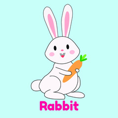 Obraz na płótnie Canvas Animal Rabbit Playing Card For Kids Cartoon Vector.