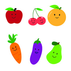 Set Of Cute Fruit And Vegetable Illustration Vector
