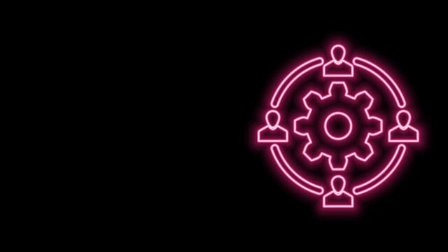 Glowing neon line Outsourcing concept icon isolated on black background. Cooperation sign. Idea of teamwork and investment. 4K Video motion graphic animation