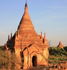 Ruins of an old Pagoda at sunset in Bagan, Myanmar