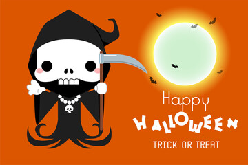 Halloween Cute cartoon grim reaper character. Vector illustration