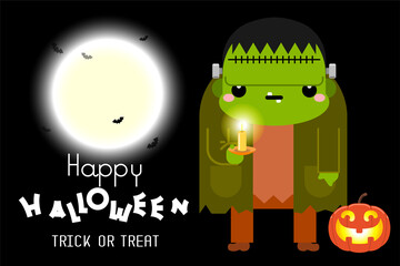 Halloween green Frankenstein character. Vector illustration