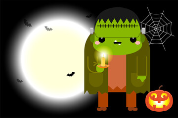 Halloween green Frankenstein character. Vector illustration