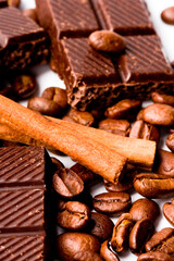 chocolate, coffee and cinnamon sticks