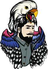 Neo Traditional Tattoo style, Native American girl with Tiger headdress Lineart old school tattoo