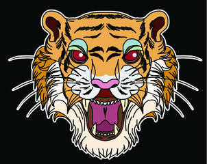 Hand drawn The Head of predator animal Lion and Tiger, Look like a Hat.Tiger face tattoo.lion face tattoo.
