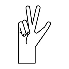 hand sign language three number line style icon vector design