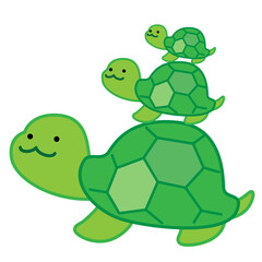 親亀　子亀　亀の親子　イラスト素材