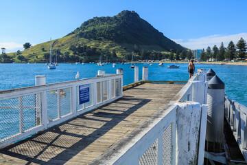 Mount Maunganui, New Zealand. A view of Pilot Bay and "The Mount" from Salisbury Wharf