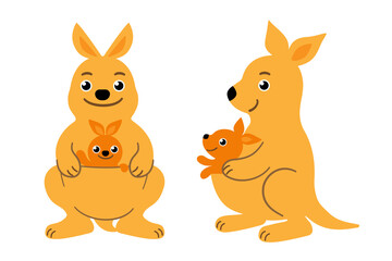 カンガルー　親子　イラスト素材セット