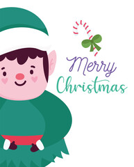 merry christmas, cute elf character card for greeting