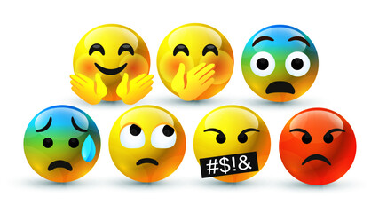 high quality icon 3d vector round yellow cartoon bubble emoticons for social media Whatsapp Instagram Facebook  Twitter chat comment reactions icon template face tear, angry emoji character message