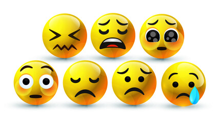 high quality icon 3d vector round yellow cartoon bubble emoticons for social media Whatsapp Instagram Facebook  Twitter chat comment reactions icon template face tear, sad emoji character message