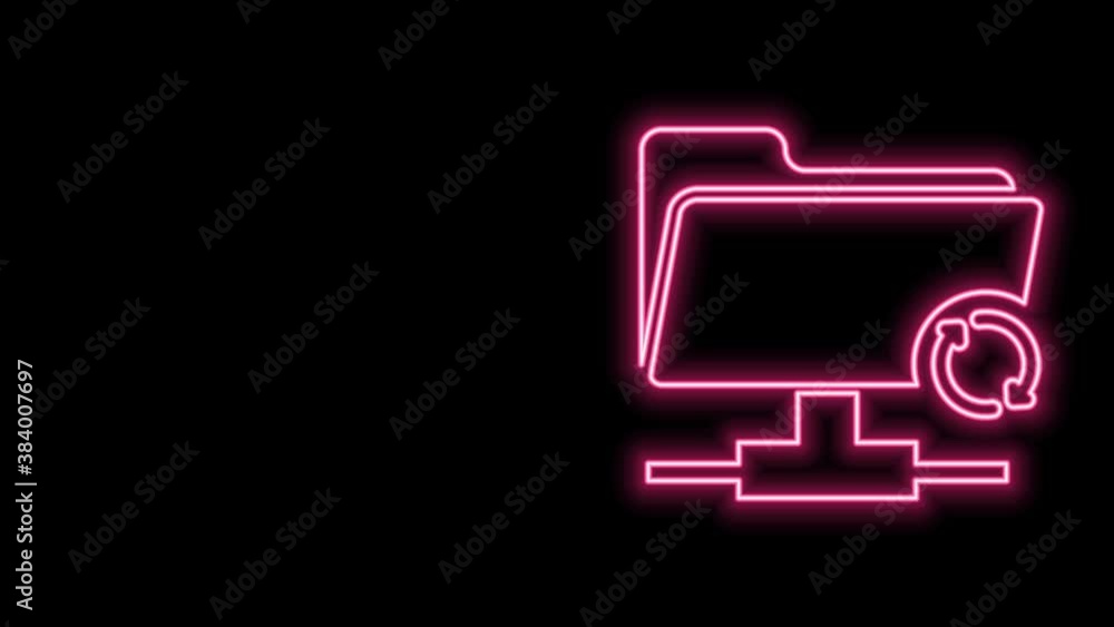 Poster glowing neon line ftp sync refresh icon isolated on black background. software update, transfer prot
